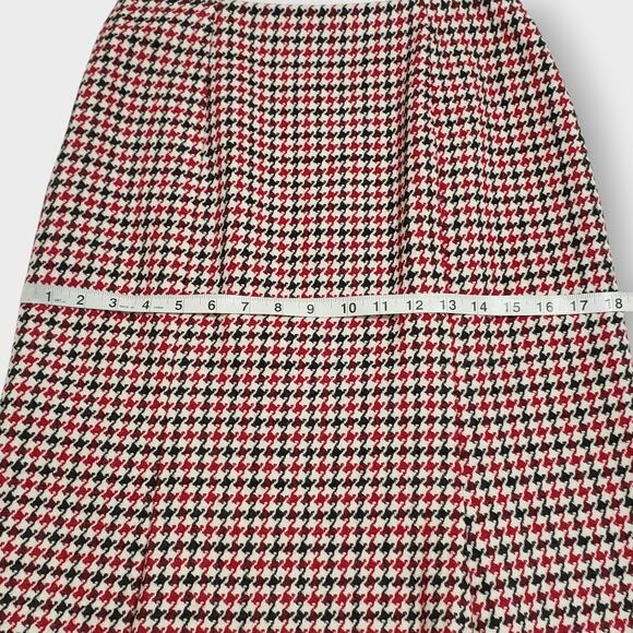 Talbots Wool Red Black Houndstooth Flare Pleat Midi Skirt Sz 4 Retro Rockabilly - Picture 11 of 13